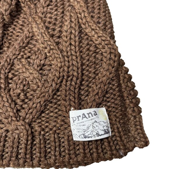 PrAna Chunky Knit Beanie Hat Brown Warm Winter Headwear Women Soft #211 - Picture 6 of 7